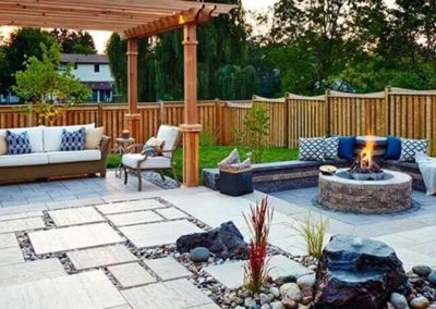backyard with patio, firepit, and pergola